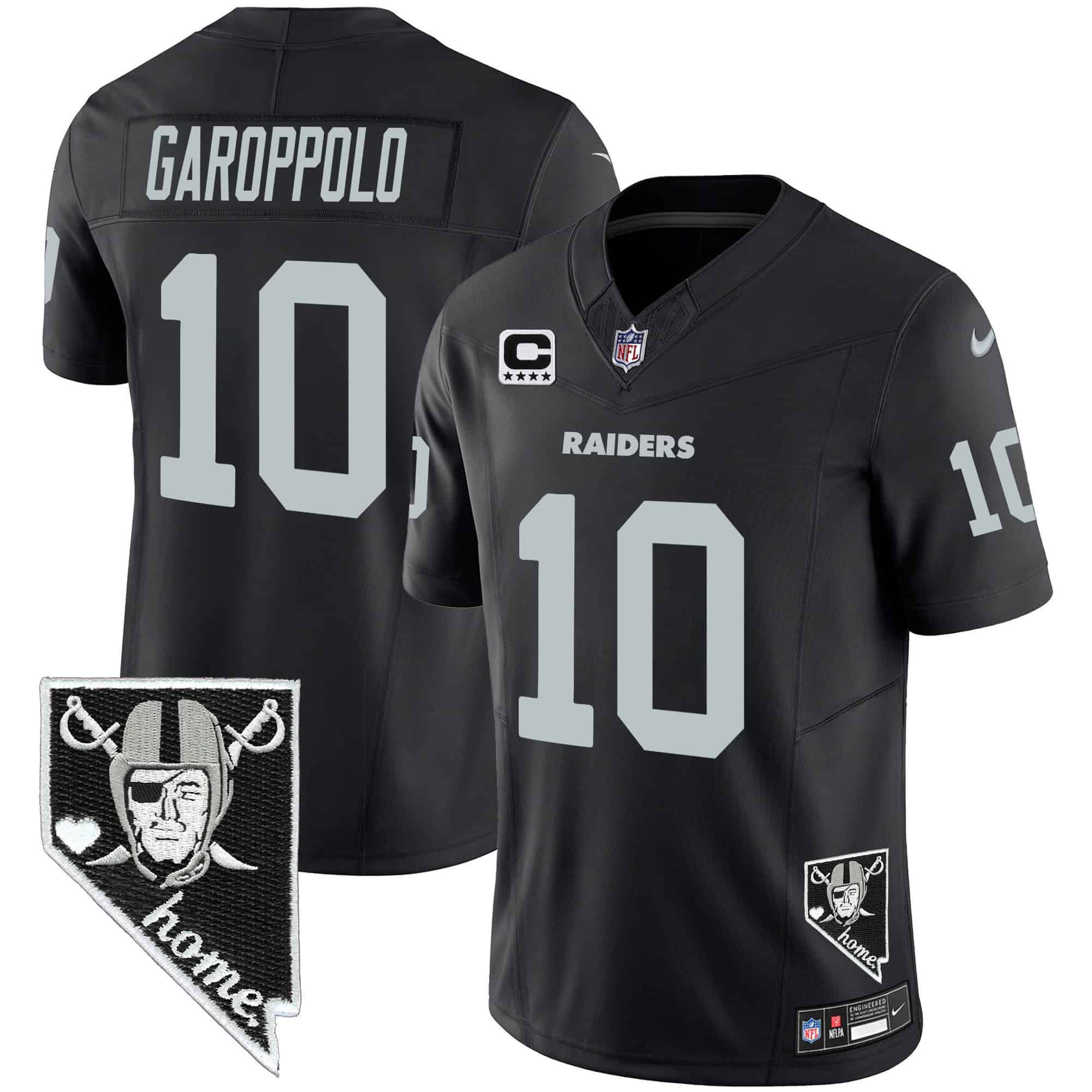 Men Oakland Raiders #10 Garoppolo Black 2024 Nike Nevada Home Patch Vapor NFL Jersey style 1